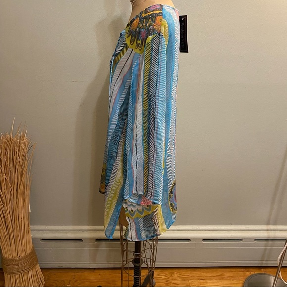 Boho Printed chiffon Cover Up Fashion Fuse L/XL NWT turquoise blueTunic top - Picture 6 of 7
